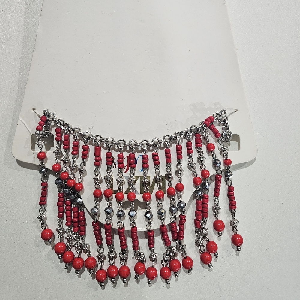 Red and Silver Beaded Necklace
